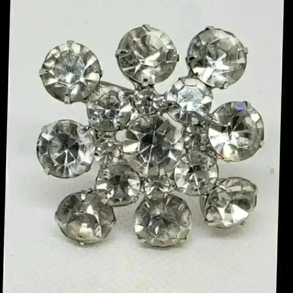 Vintage Rhinestone Brooch Big Clear Round Stones Bride Wedding Valentine Mom - Picture 1 of 5